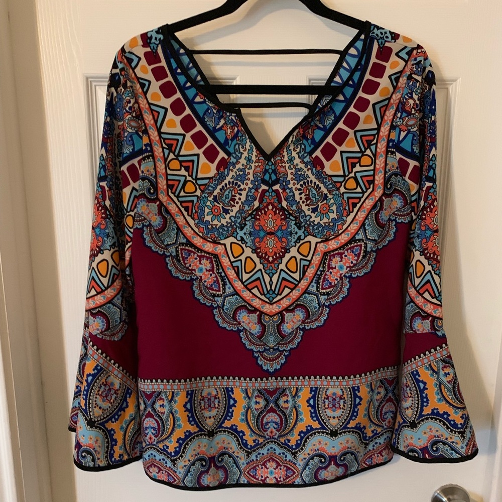 Bell sleeved, jewel tone top